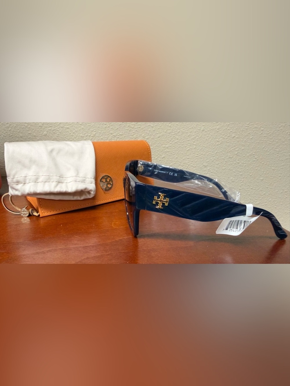 Tory Burch Navy Cat-Eye Sunglasses with Orange Case - Picture 2 of 7